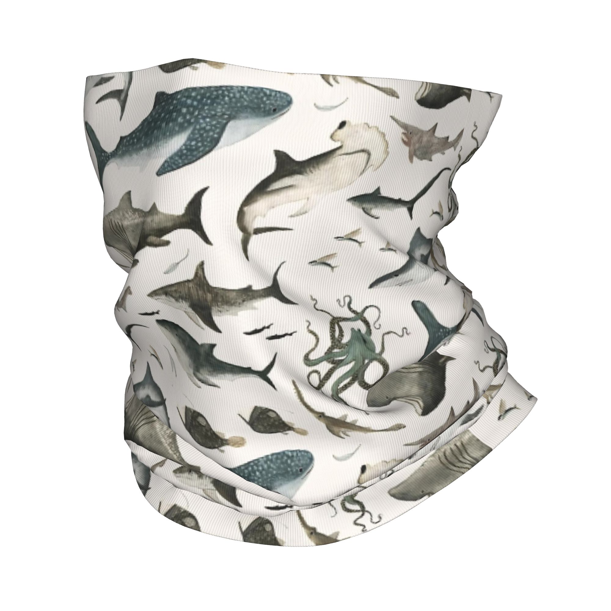 Neck Gaiter Face Cover - Bandana com estampa de tubarões, cobertura