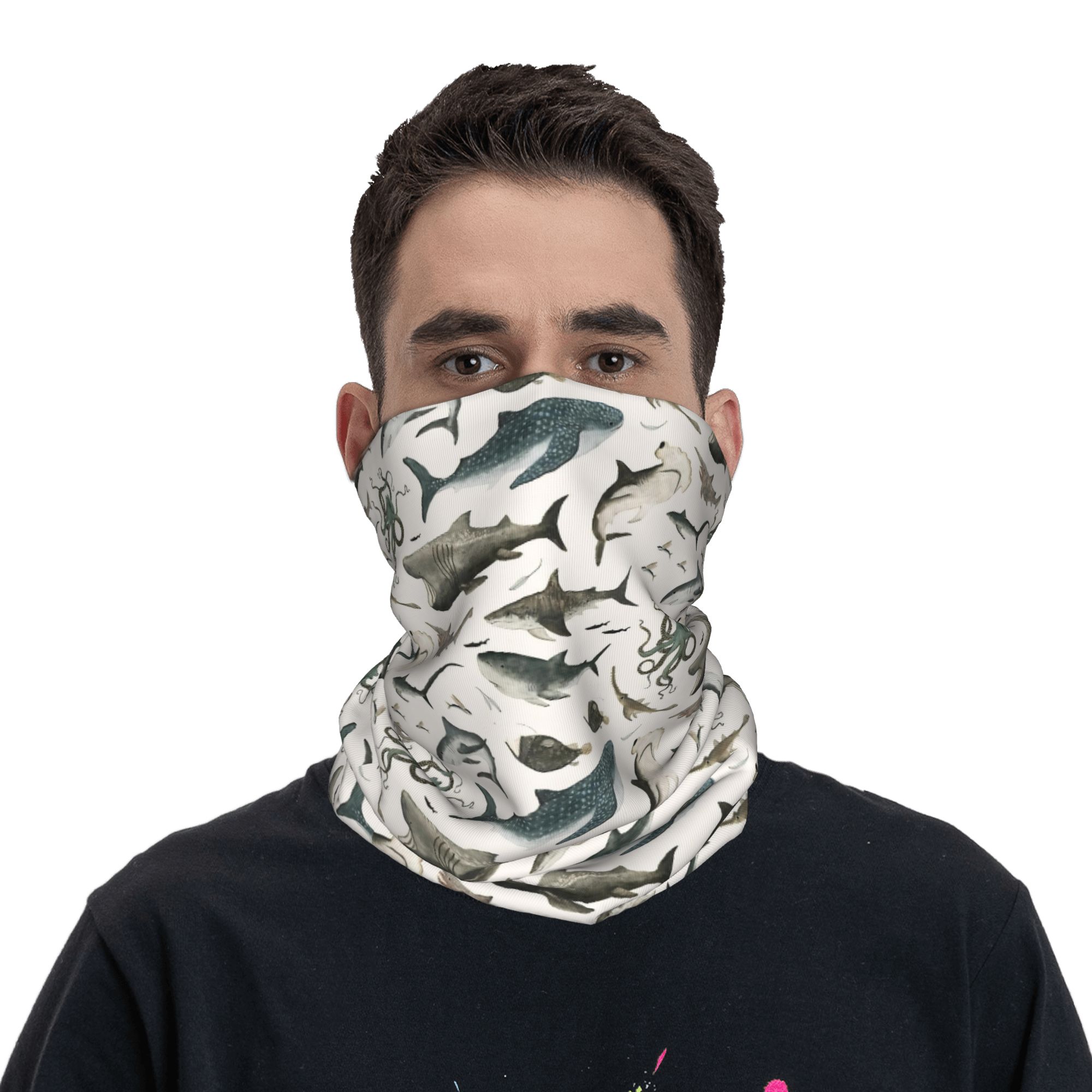 Bandana com estampa de tubarõe - Neck Gaiter Face Cover avaliação e preço